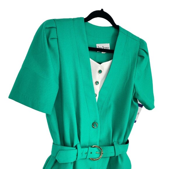 Vintage Peri Petites 80s Dress Kelly Green 14 Button Front Belted Pockets USA - Picture 11 of 12